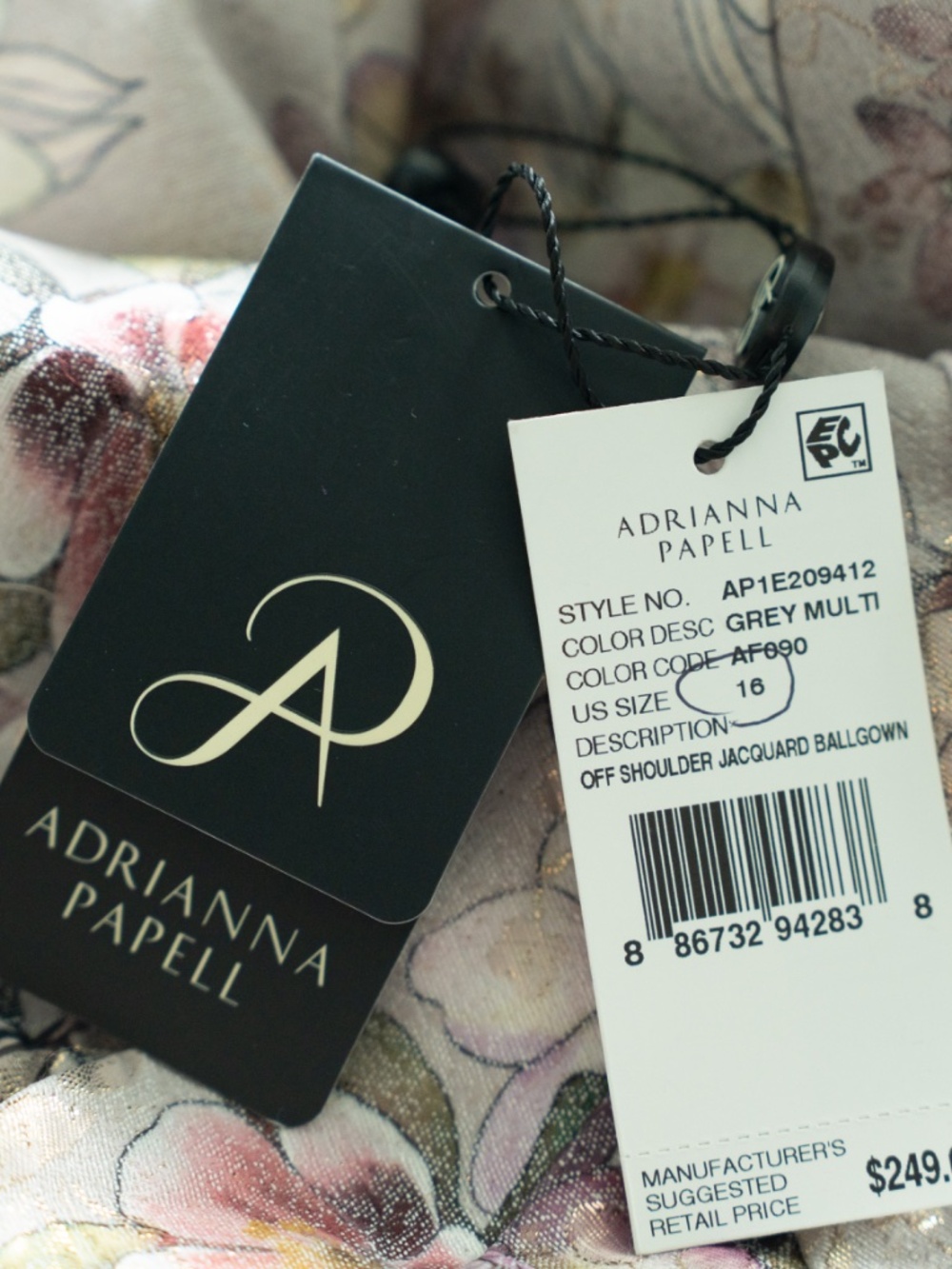 Adrianna Papell - Floral Metallic Jacquard Off Shoulder Ballgown - Picture 10 of 16